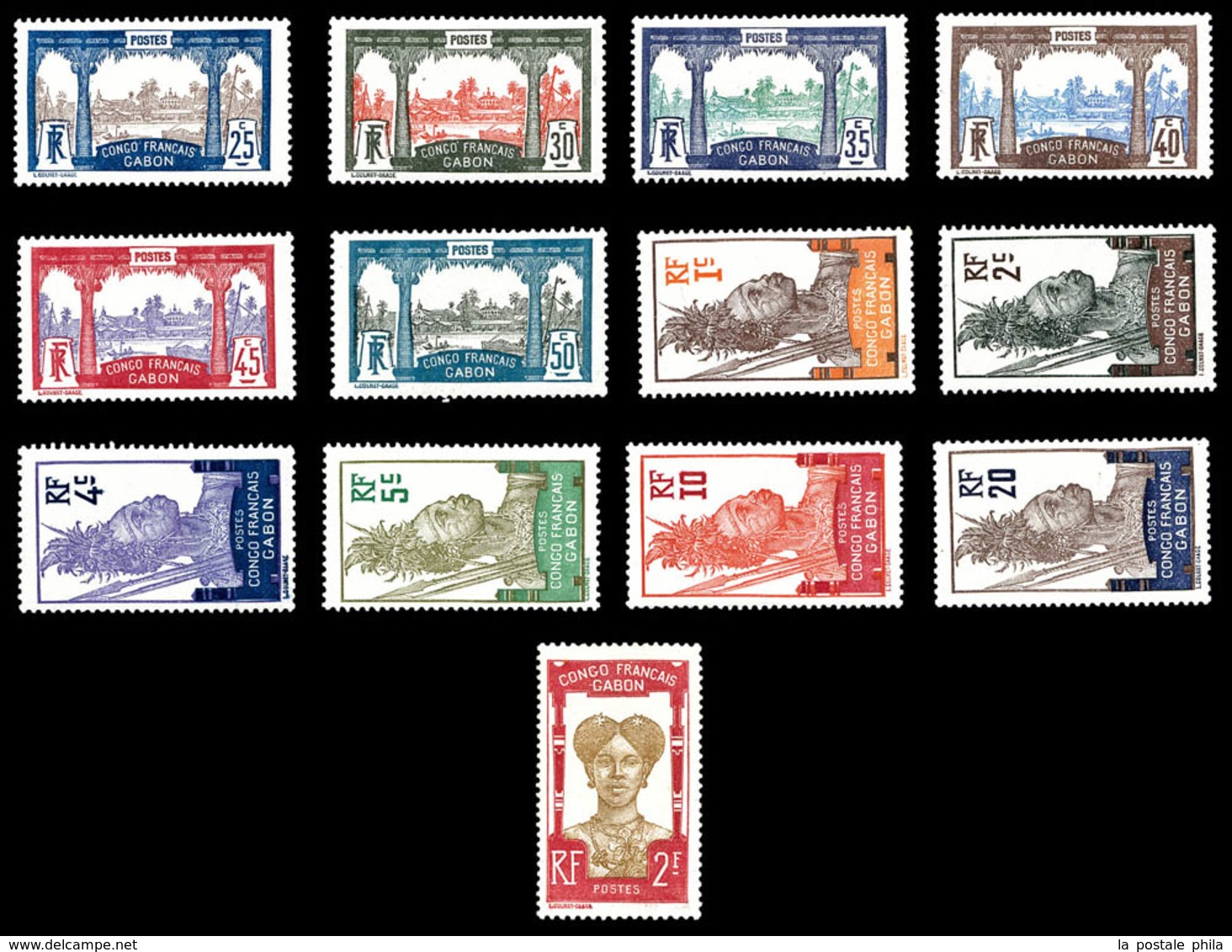 * GABON N°33/47, Série 'CONGO FRANCAIS-GABON' (sf N°45-46 Et 48), Les 13 Valeurs TB (signés/certificat)  Qualité: *  Cot - Unused Stamps