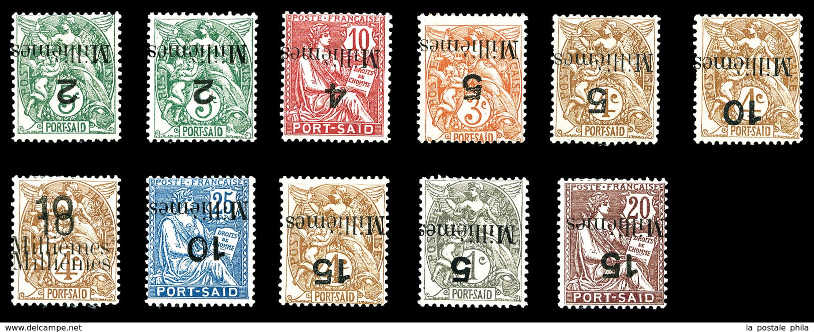 * PORT SAID Variétés. Nos 36a (2), 37a, 38a, 39a, 40a, 40b, 41a, 43a, 61b, 65a. TB (certificat)  Qualité: *  Cote: 1350  - Unused Stamps