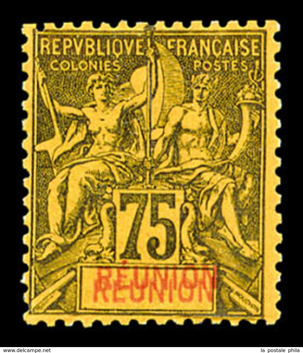(*) REUNION N°43a, 75c Violet-noir Sur Jaune: Double 'REUNION', TTB (signé Calves/certificat)  Qualité: (*)  Cote: 440 E - Unused Stamps