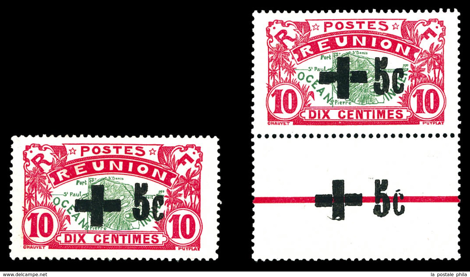 * REUNION N°80, Croix Rouge, Surcharge Noire: 2 Exemplaires Dont 1 Bdf. TB  Qualité: *  Cote: 400 Euros - Unused Stamps