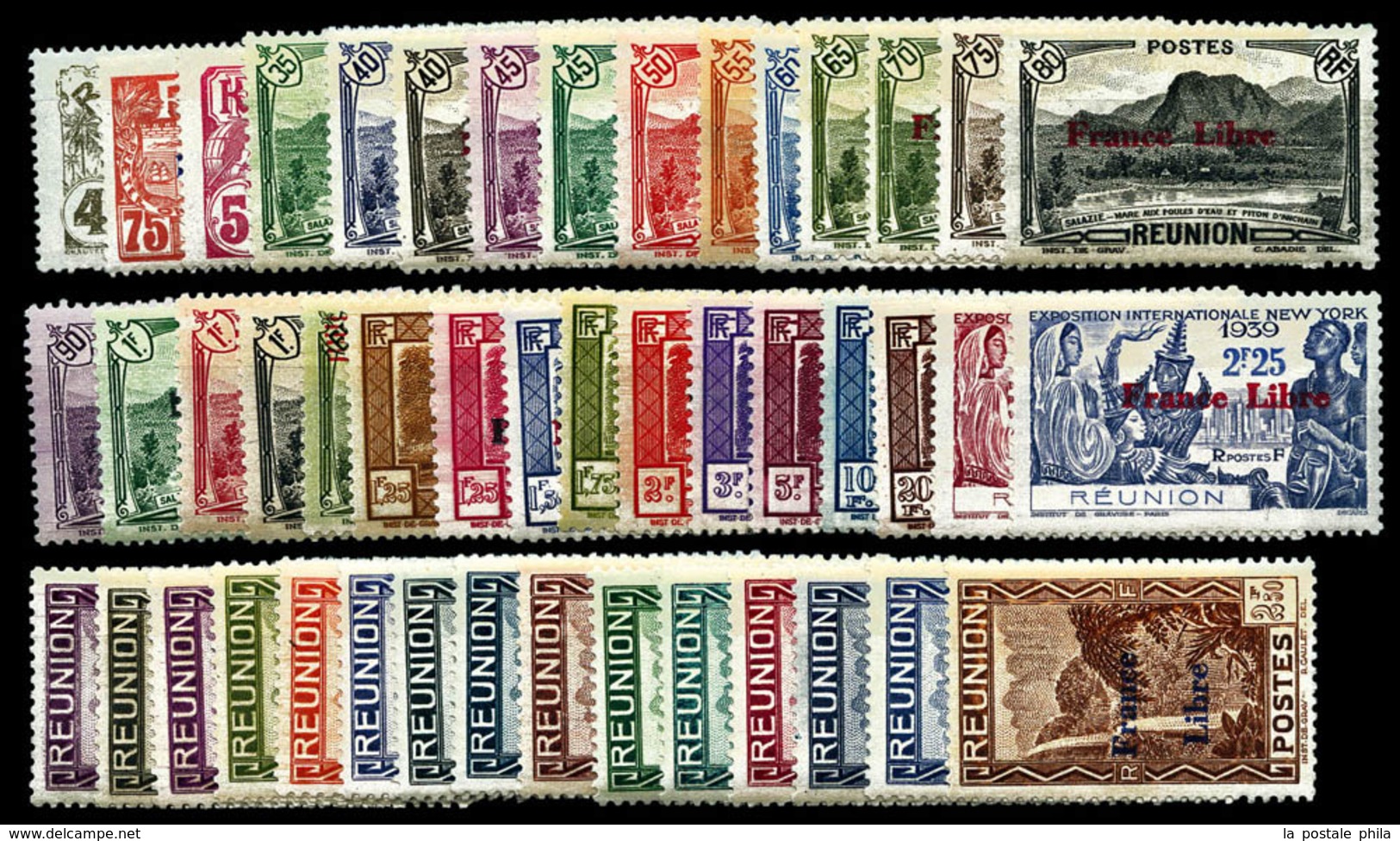 * REUNION N°187/232, Série Complète De 1943, Les 46 Valeurs TB  Qualité: *  Cote: 205 Euros - Unused Stamps