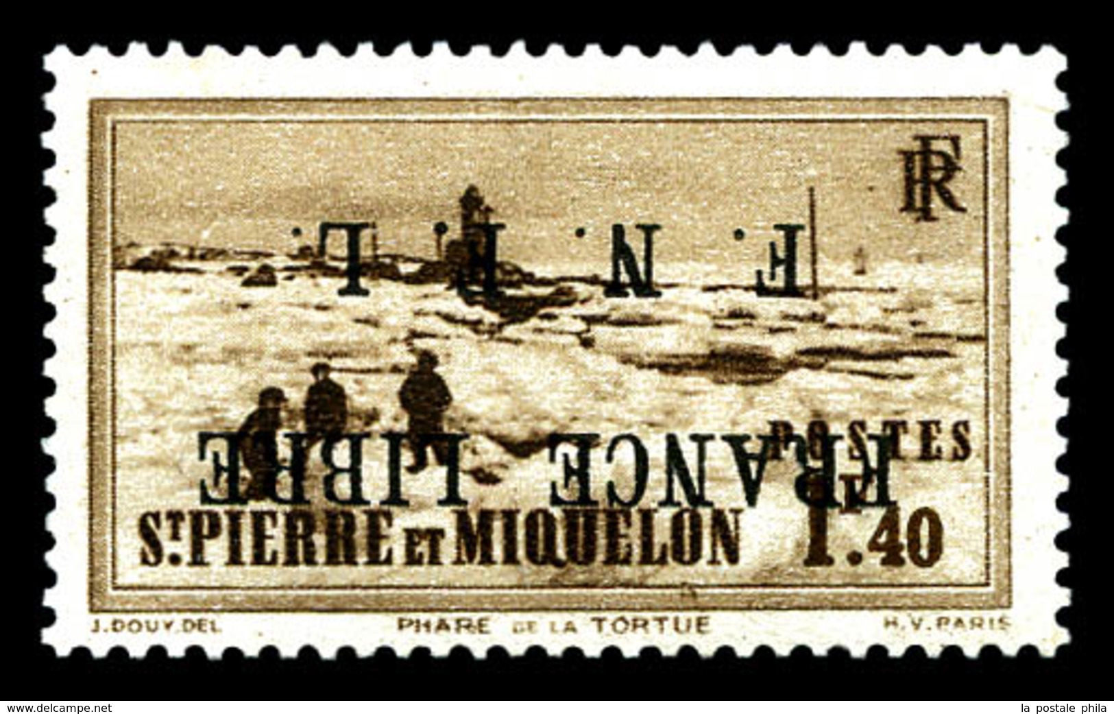** SAINT PIERRE ET MIQUELON N°265A, 1f40 Brun Surcharge 'FRANCE LIBRE F.N.F.L' Renversée, Très Bon Centrage, Fraîcheur P - Used Stamps