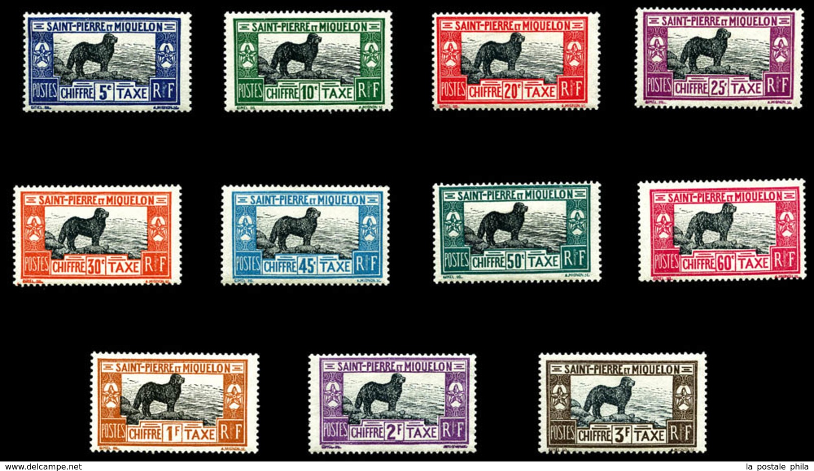 * SAINT PIERRE ET MIQUELON Taxe, N°21/31, Série Chiens De Terre Neuve TB  Qualité: *  Cote: 210 Euros - Used Stamps