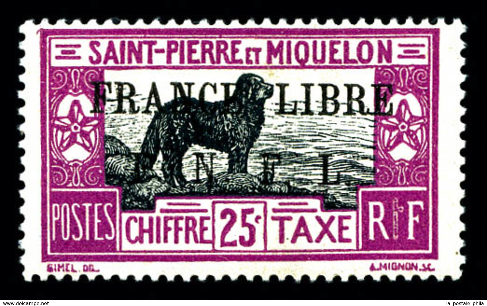 * SAINT PIERRE ET MIQUELON Taxe, N°52, 25c Violet Et Noir Surchargé. SUP (signé Calves/certificat)  Qualité: *  Cote: 50 - Used Stamps