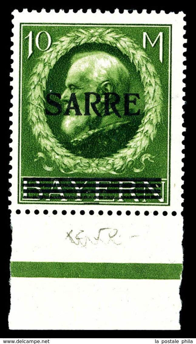 ** SARRE N°31, 10 M Vert-jaune, Bas De Feuille. SUP (signé Scheller/certificat)  Qualité: **  Cote: 470 Euros - Unused Stamps