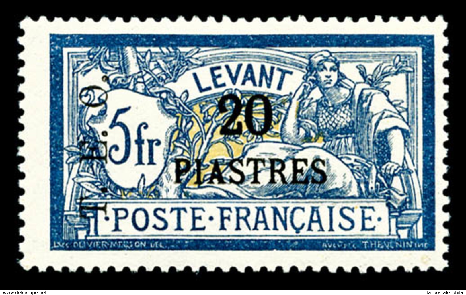 * SYRIE N°20, 20 Pi Sur 5F Bleu Et Chamois, Fraîcheur Postale, SUP (signé Brun/certificat)  Qualité: *  Cote: 450 Euros - Used Stamps