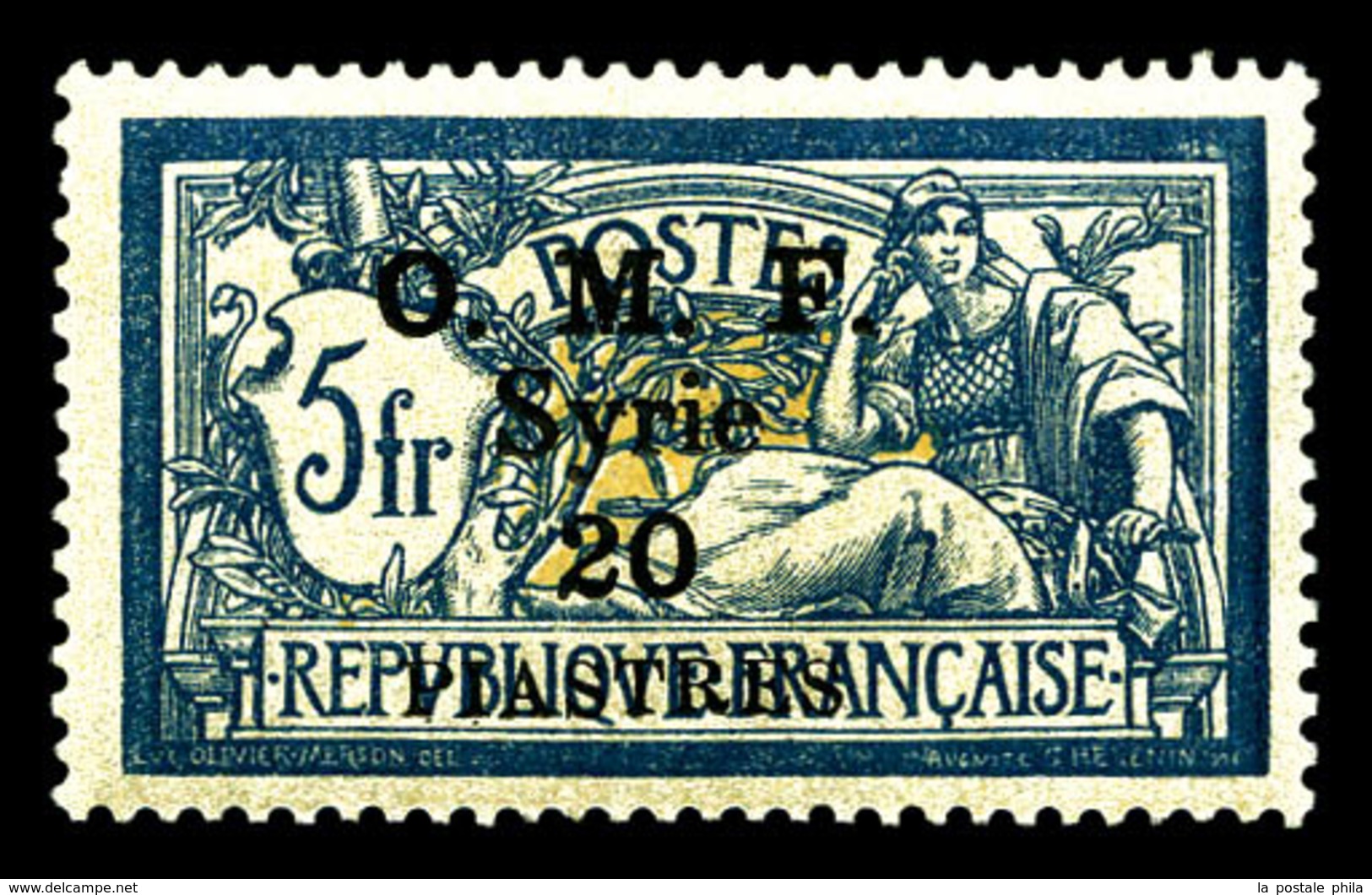 * SYRIE N°29, 20 Pi Sur 5f Bleu Et Chamois. TB (signé Brun)  Qualité: *  Cote: 100 Euros - Used Stamps