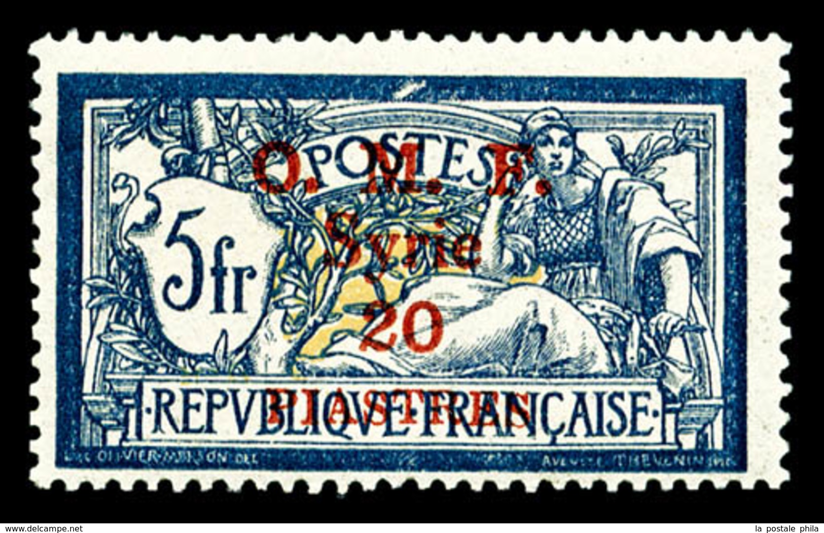 ** SYRIE N°30, 20 Pi Sur 5 F, Surcharge Carmin, Frais, TTB (certificat)  Qualité: **  Cote: 640 Euros - Used Stamps