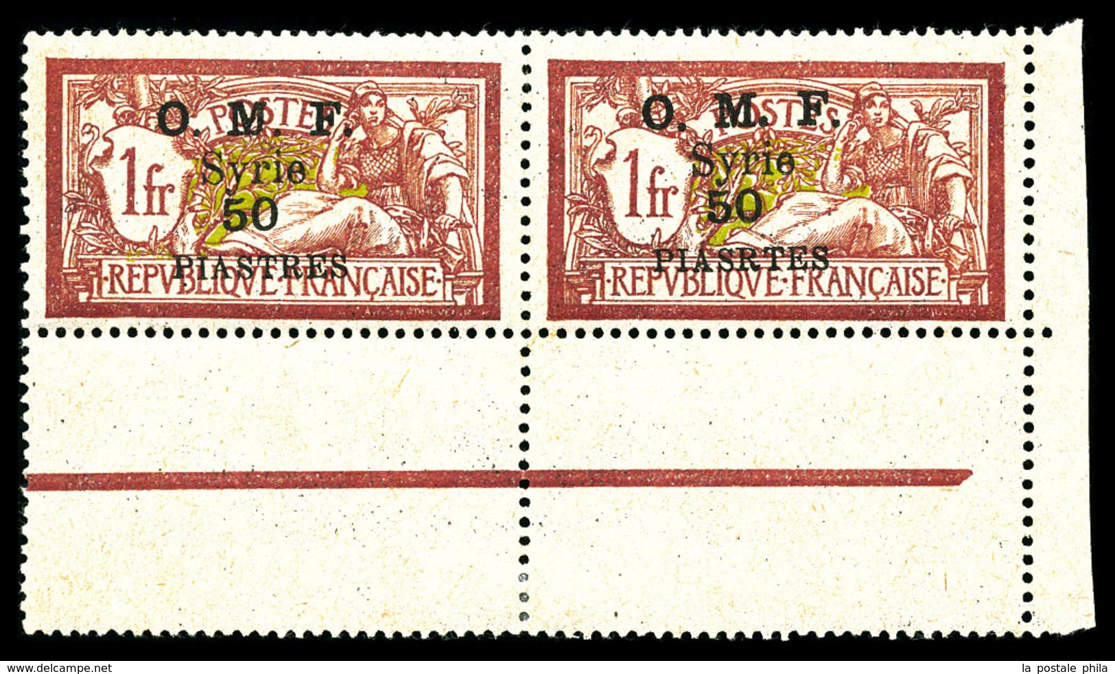 ** SYRIE N°42a, 50 Pi S 1f Lie De Vin Et Olive: Erreur 'PIASRTES' Au Lieu De 'PIASTRES' Tenant à Normal En Paire Coin De - Used Stamps