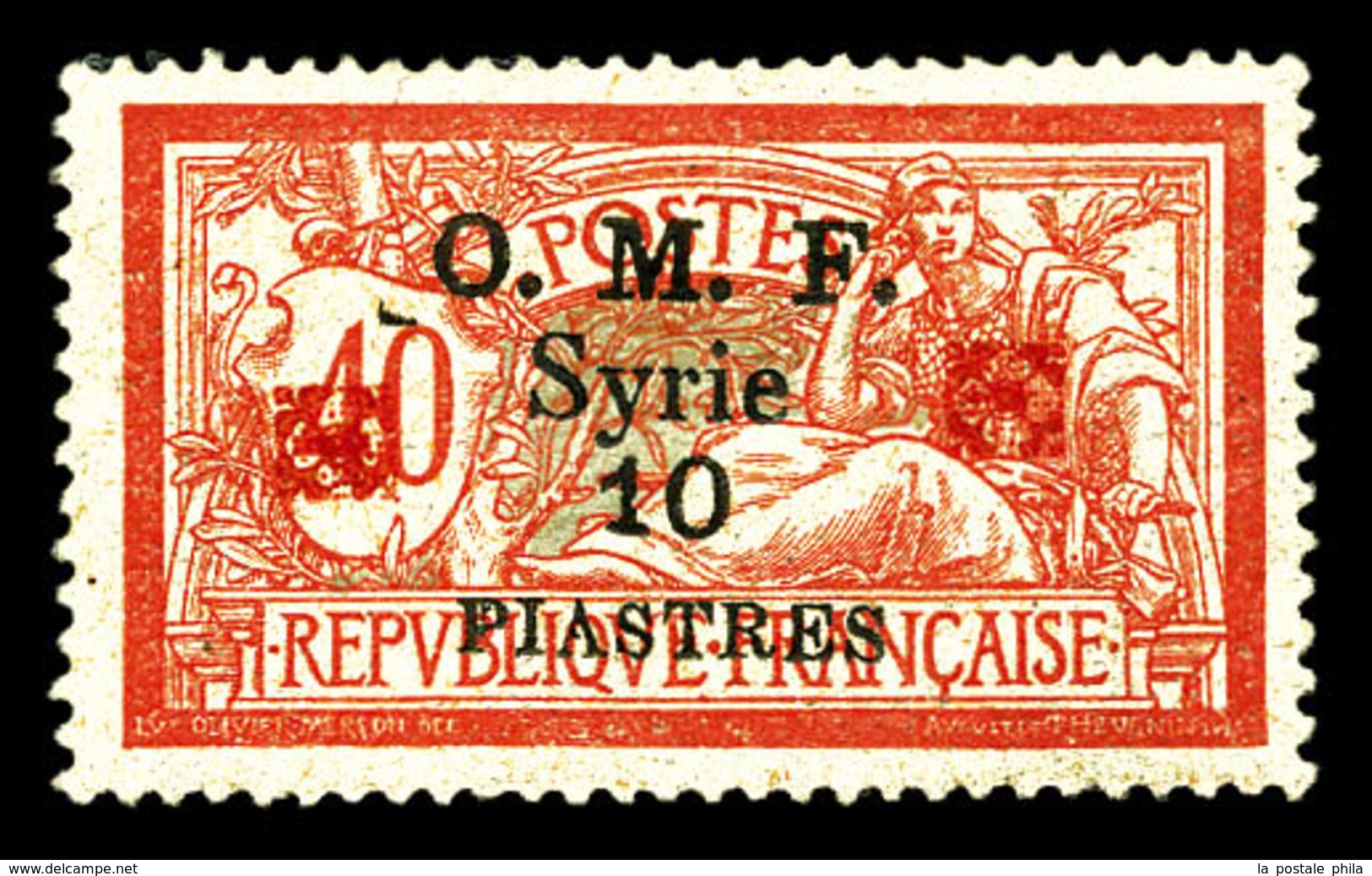 * SYRIE N°53B, 10 Pi Sur 40c Merson, Double Fleuron Rouge. TB (signé Champion/certificat)  Qualité: *  Cote: 300 Euros - Used Stamps