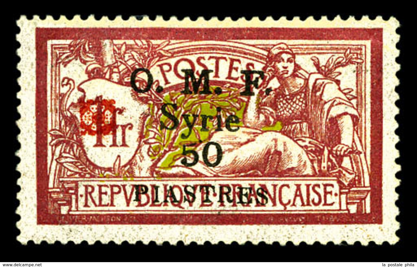 * SYRIE N°55B, 50 Pi Sur 1f Merson Avec Fleuron Rouge, Fraîcheur Postale. SUP. R. (signé Brun/certificat)  Qualité: *  C - Used Stamps