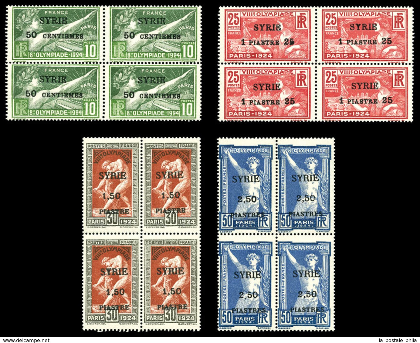 ** SYRIE N°122/25, Série JO De 1924 En Blocs De 4, SUP (certificat)  Qualité: **  Cote: 872 Euros - Used Stamps