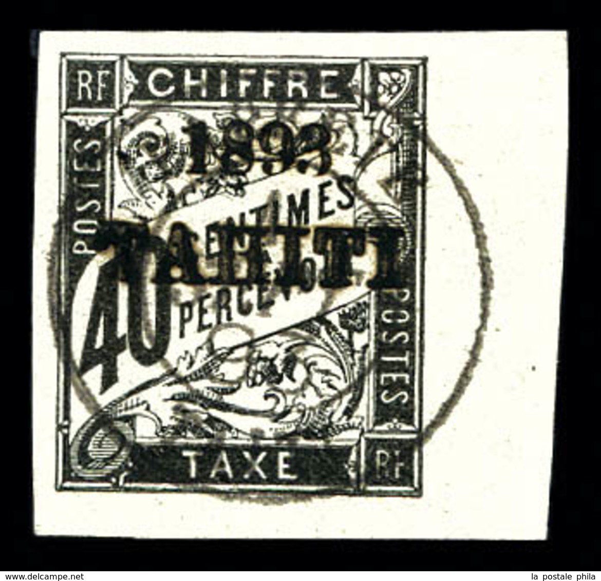 O TAHITI Taxe, N°23, 40c Noir Coin De Feuille. SUP (signé Brun/certificat)  Qualité: O  Cote: 650 Euros - Usados
