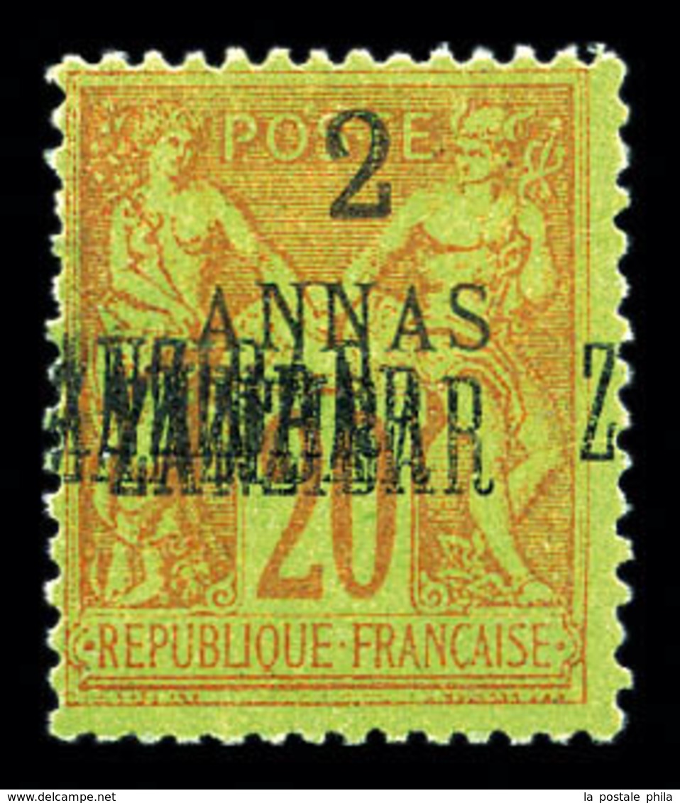 * ZANZIBAR N°23a, 2a Sur 20c Brique Sur Vert: Triple Surcharge ZANZIBAR'. TTB (certificat)  Qualité: *  Cote: 340 Euros - Unused Stamps