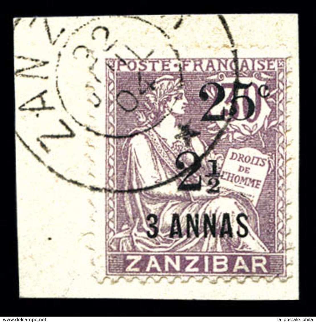 O ZANZIBAR N°65, 25c Et 2 1/2 Sur 3a Sur 30c Sur Son Support. TTB. R.R. (certificat)  Qualité: O  Cote: 2600 Euros - Unused Stamps