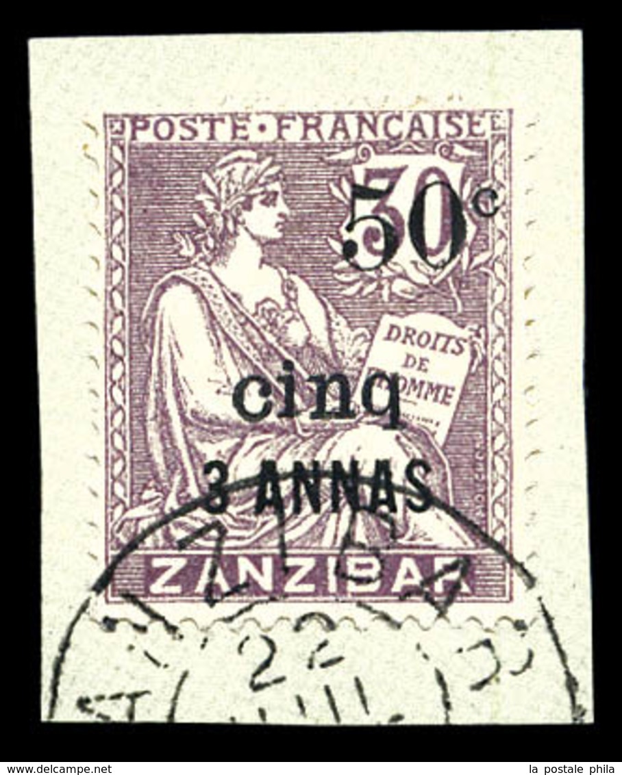 O ZANZIBAR N°66, 50c Et Cinq Sur 3a Sur 30c, Sur Son Support. TTB. R.R (signé/certificat)  Qualité: O  Cote: 1600 Euros - Unused Stamps