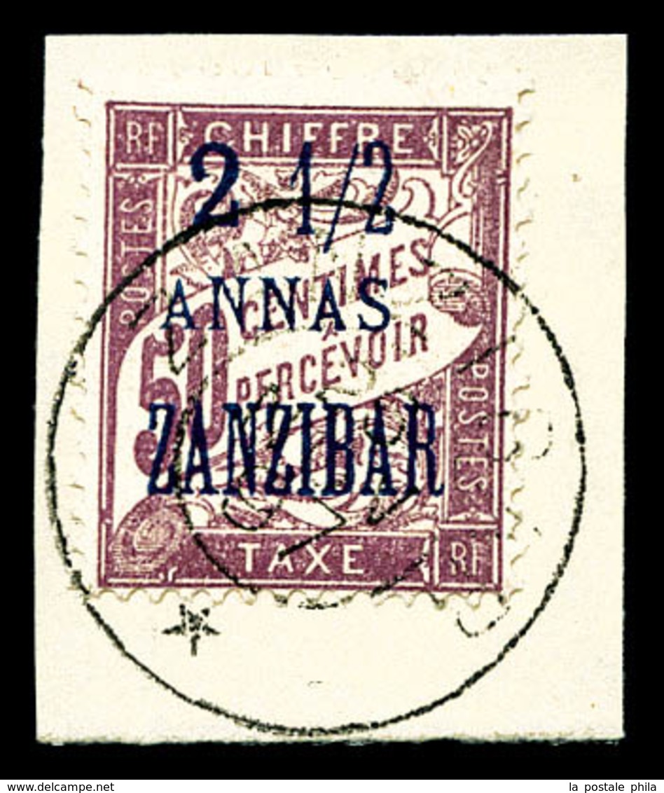 O ZANZIBAR Taxe, N°5a, 2 1/2 Au Lieu De 5a Sur 50c Lilas Sur Son Support. R.R. SUP (certificat)  Qualité: O  Cote: 1300  - Unused Stamps