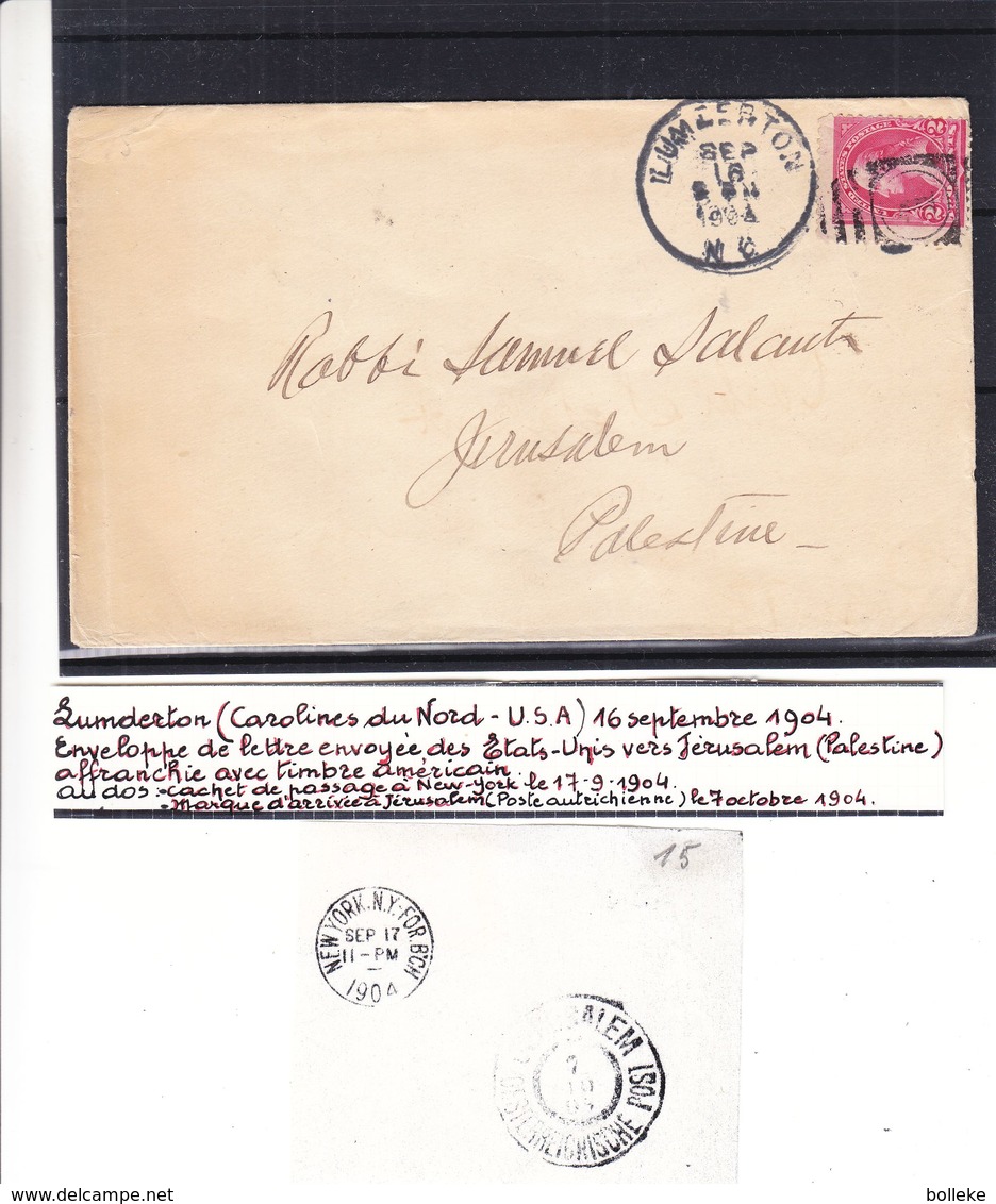 Etats Unis - Carte Postale De 1904 - Oblit Lumderton - Exp Vers Jerusalem - Cachet De JerusalemOesterreichsche Post - Lettres & Documents