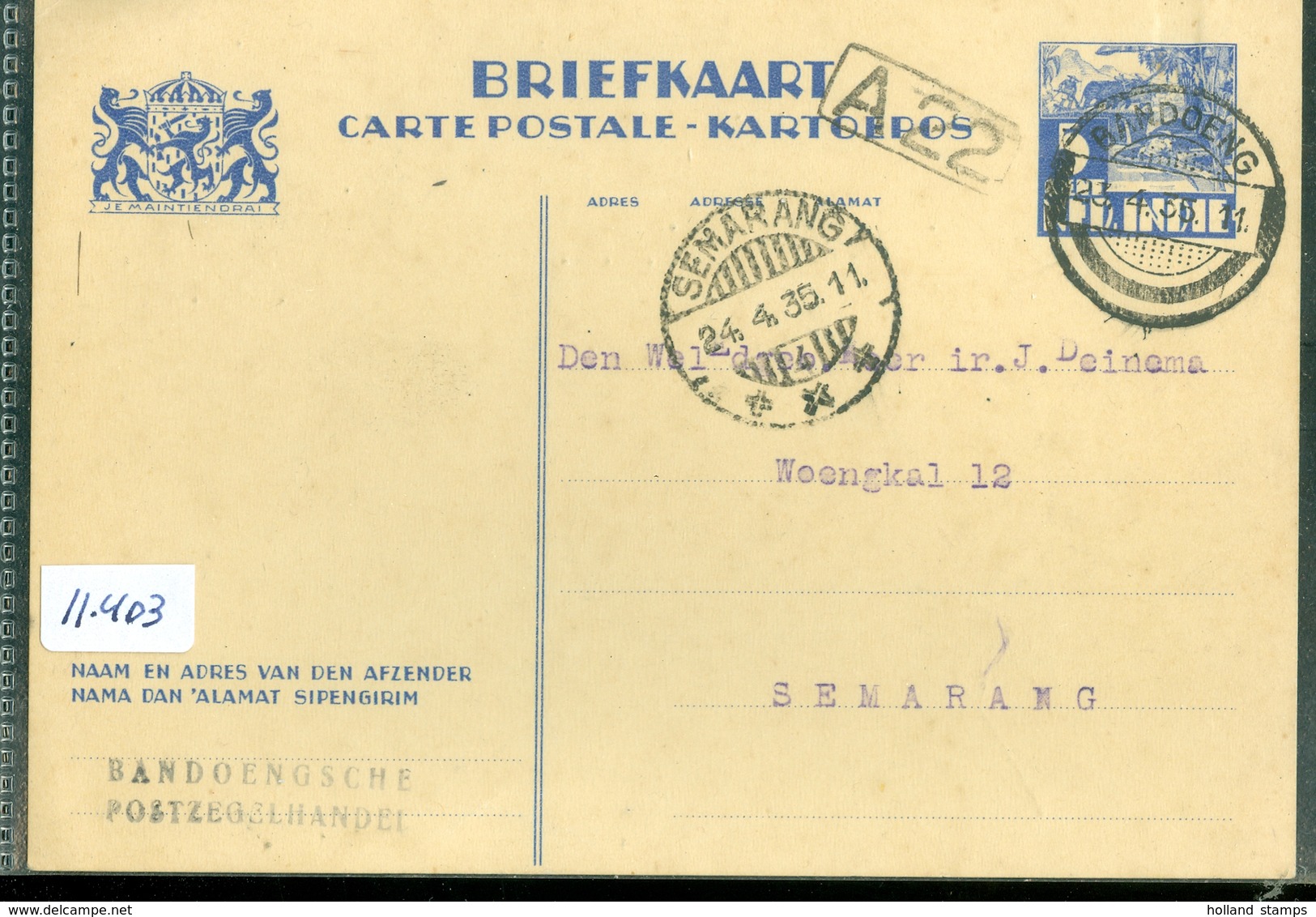 NEDERLANDS-INDIE * BRIEFKAART Gelopen In 1935 Van BANDUNG Naar SEMARANG  (11.403) - Indes Néerlandaises