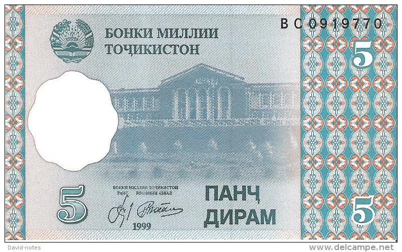 Tajikistan - Pick 11 - 5 Diram 1999 - Unc - Tadjikistan