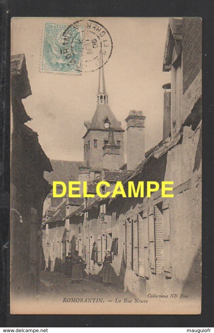 DD / 41 LOIR ET CHER / ROMORANTIN / MÉNAGÈRES RUE NEUVE ET CLOCHER DE L' ÉGLISE / ANIMÉE / CIRCULÉE EN 1905 - Romorantin