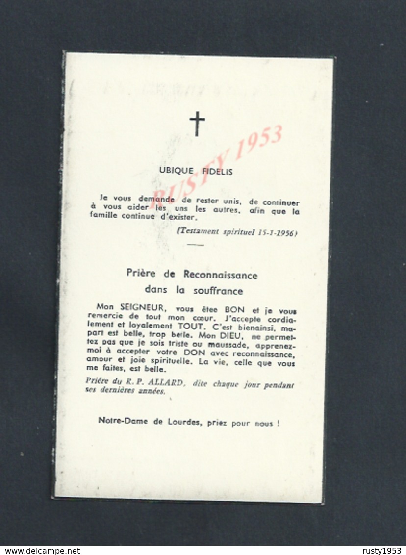 FAIRE PART DE DECÉ EDITH DE BURETEL DE CHASSEY NÉE BOUCHELET DE VENDEGIES COMTESSE D HUST CHÂTEAU DE SORVAL :À DIJON : - Décès