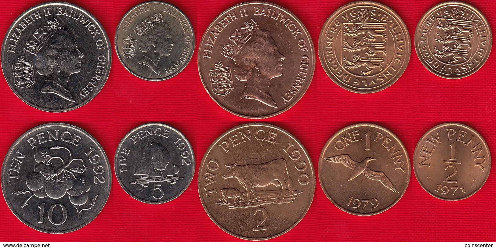 Guernsey Set Of 5 Coins: 1/2 Penny - 10 Pence 1971-1992 UNC - Guernsey