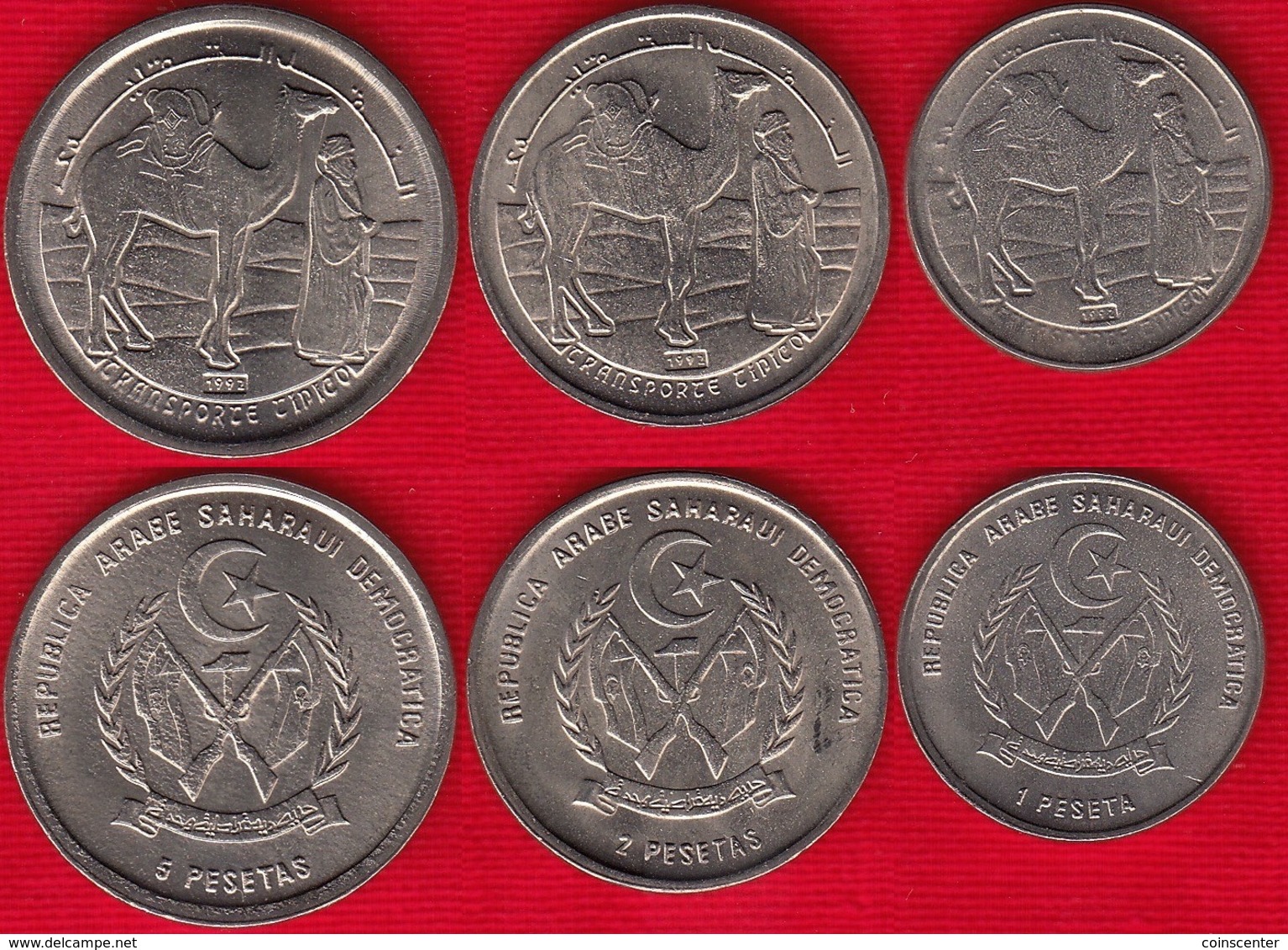 Western Sahara Set Of 3 Coins: 1 - 5 Pesetas 1992 UNC - Sahara Occidental