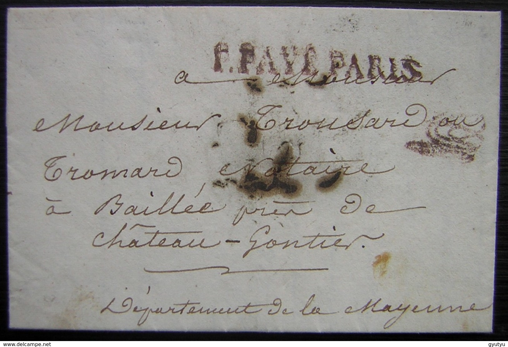 1826 Port Payé De Paris Avec Marque (Vérification Port Et Taxes ?) Pour Baillée (Ballée ? Mayenne) Près Château Gontier - 1801-1848: Vorläufer XIX