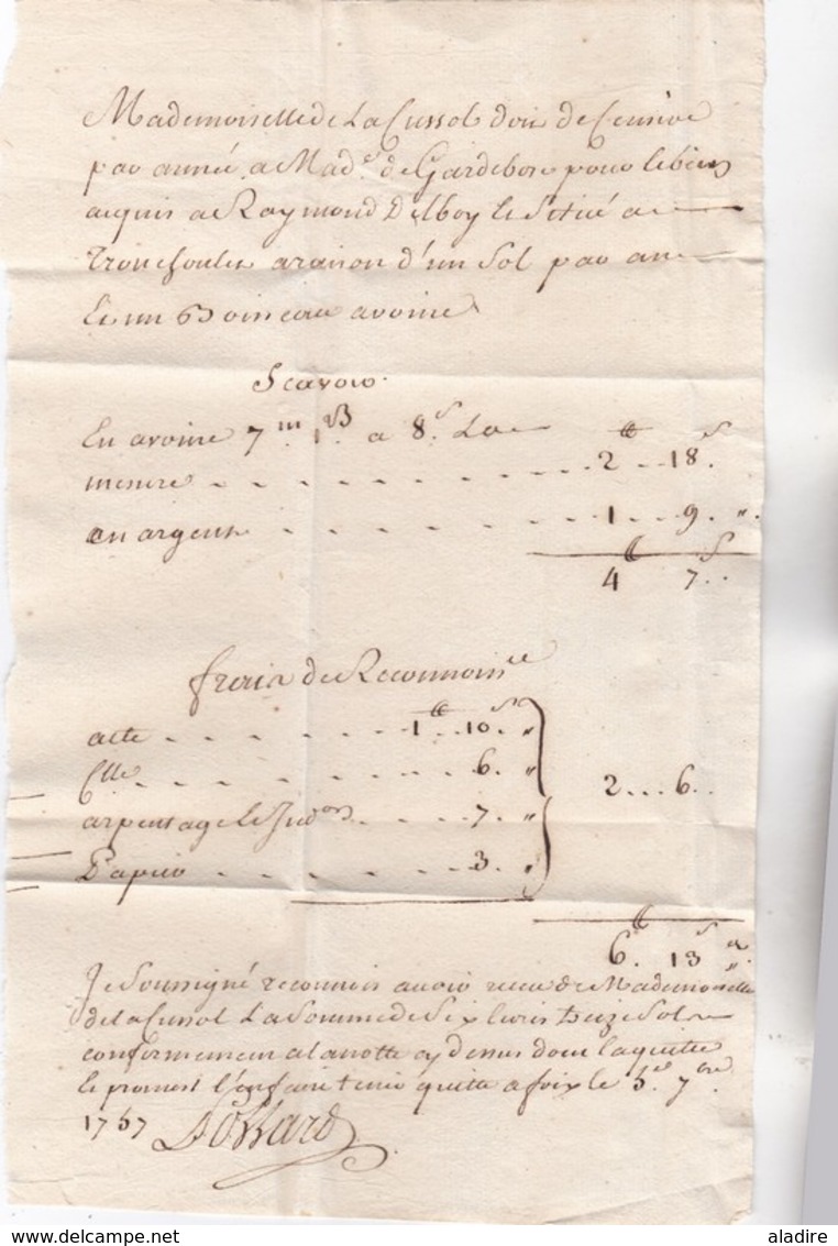 1757 - Règne De Louis XV - Marque  DEFOIX Sur Lettre Avec Correspondance Commerciale Vers Toulouse - 1701-1800: Précurseurs XVIII