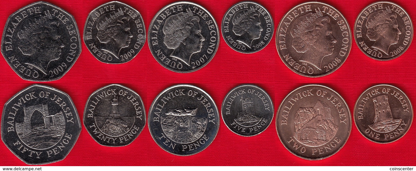 Jersey Set Of 6 Coins: 1 Penny - 50 Pence 2007-2009 UNC - Jersey