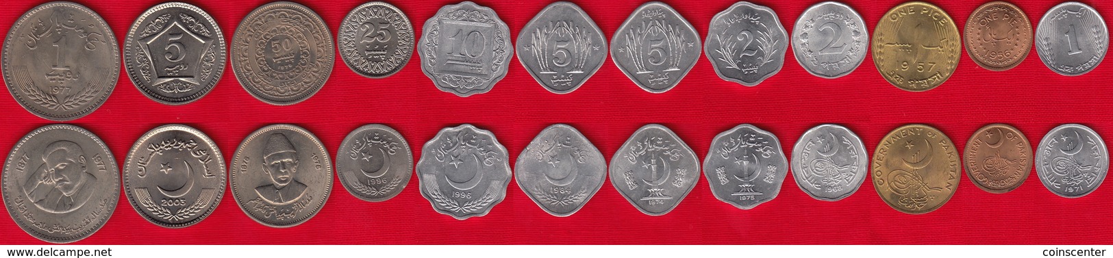 Pakistan Set Of 12 Coins: 1 Pie - 5 Rupees 1956-2003 UNC - Pakistan