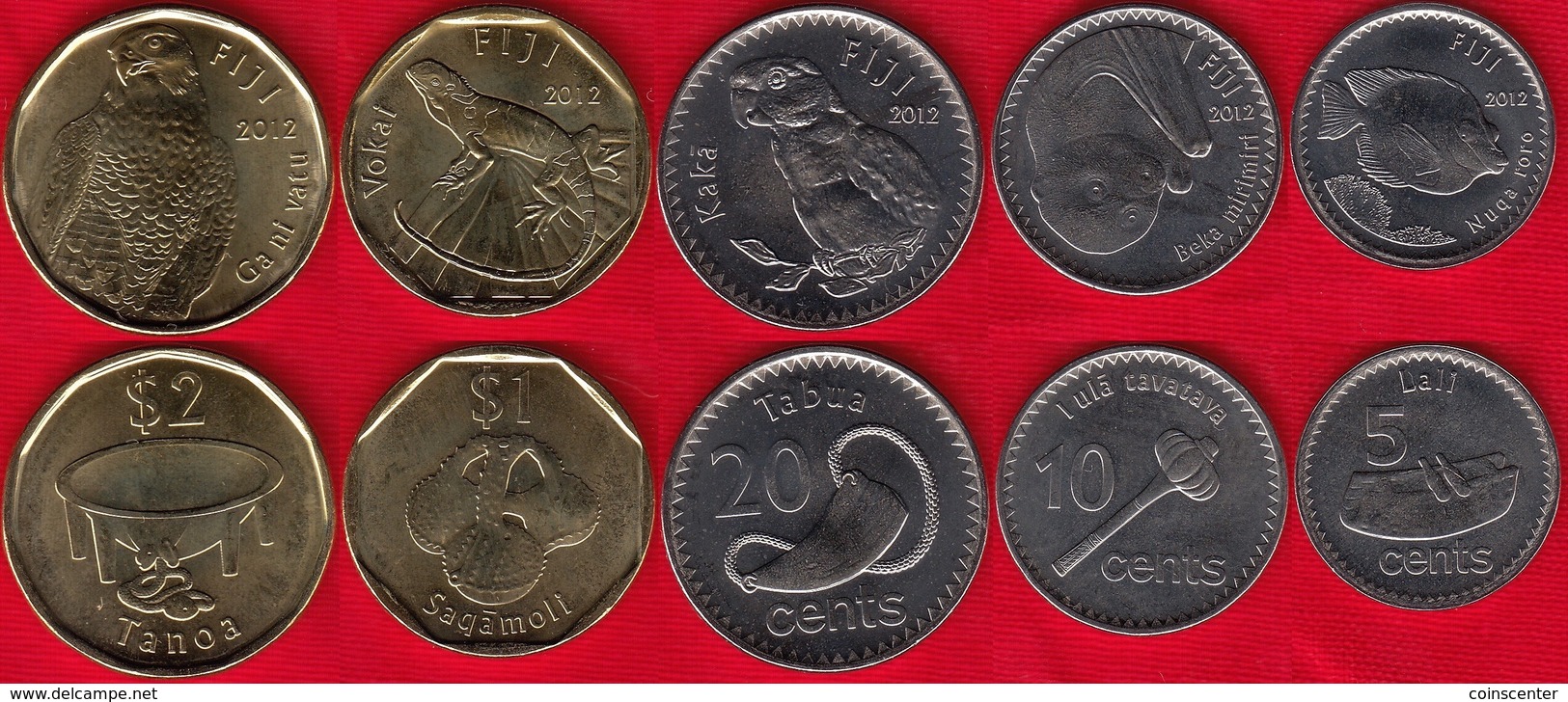 Fiji Set Of 5 Coins: 5 Cents - 2 Dollars 2012 "Animals" UNC - Fidji