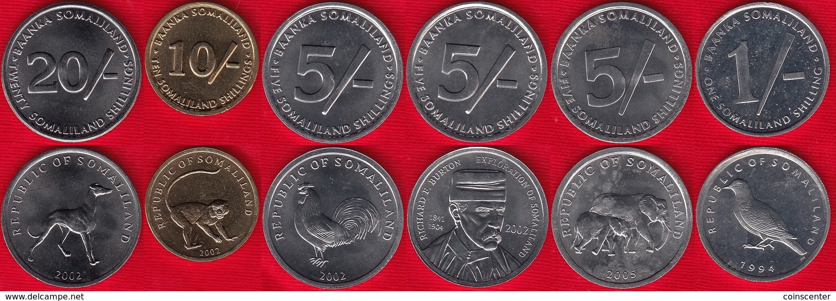 Somaliland Set Of 6 Coins: 1 - 20 Shillings 1994-2005 UNC - Andere - Afrika