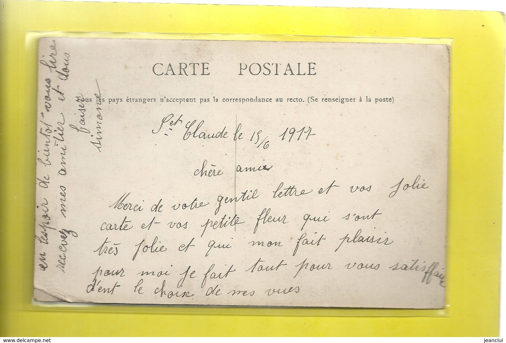 153. JURA-TOURISTE . ST-CLAUDE . LA COMBE DU MARAIS . 1 COIN CORNEVISIBLE SEULtAU VERSO . AFFR SUR RECTO  . 2 SCANES - Saint Claude