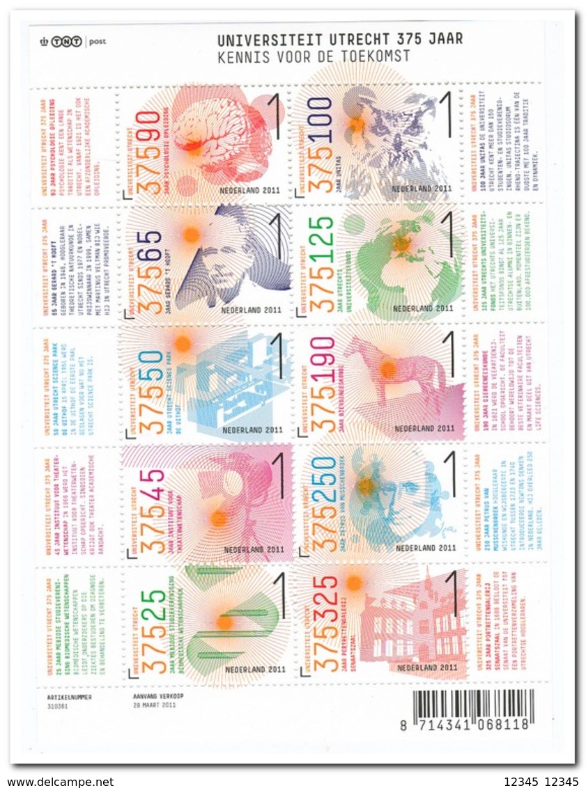 Nederland 2011, NVPH V2792-2801, Postfris MNH, 375 Years University Of Utrecht - Ongebruikt