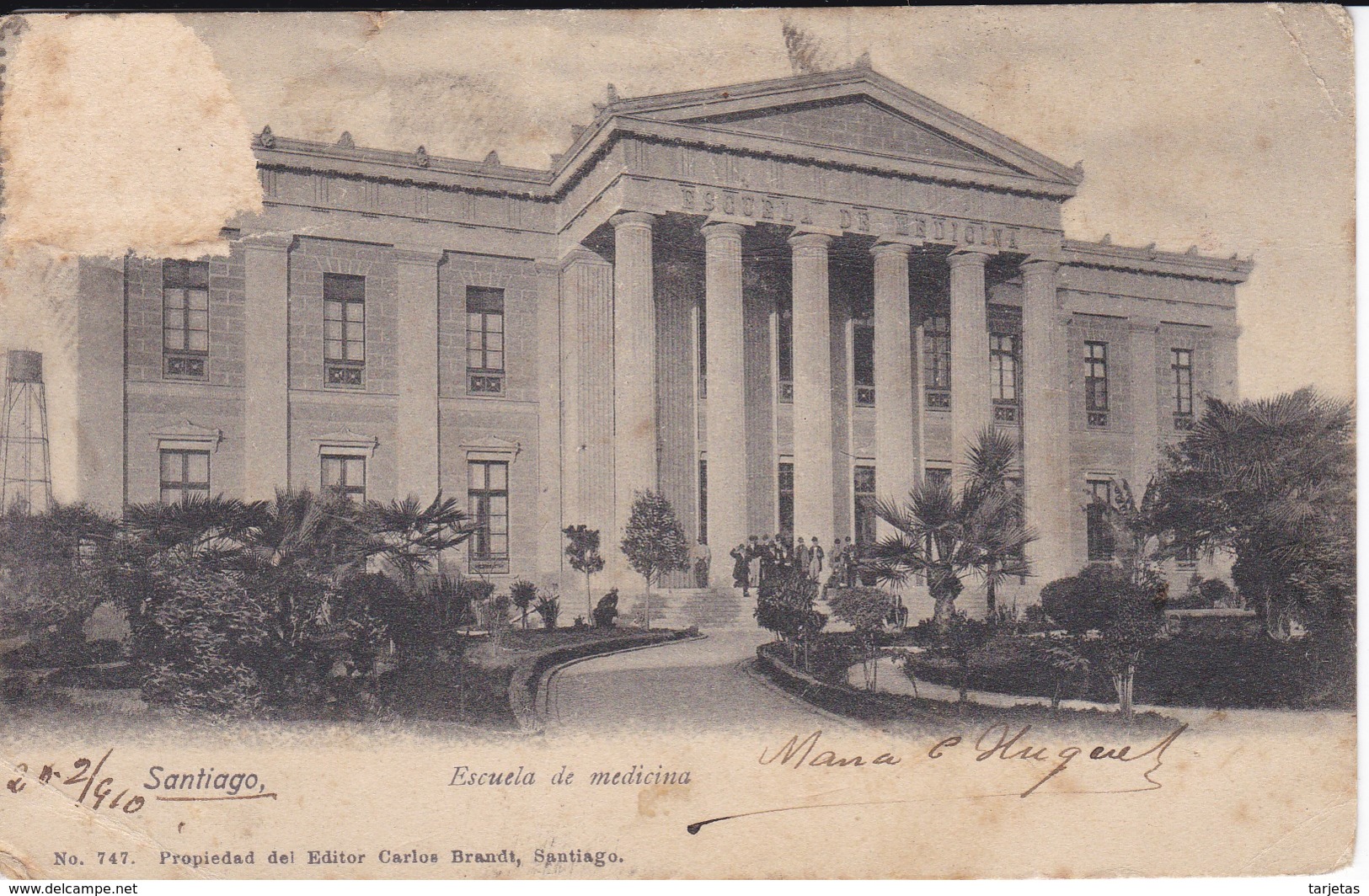 POSTAL DE SANTIAGO DE LA ESCUELA DE MEDICINA DEL AÑO 1910 (CHILE) (CARLOS BRANDT) - Cile