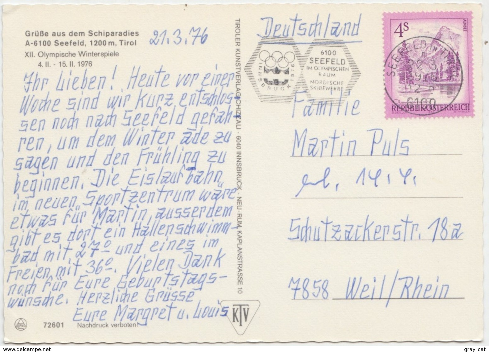 SEEFELD, Austria,1976 Used Postcard [21844] - Seefeld