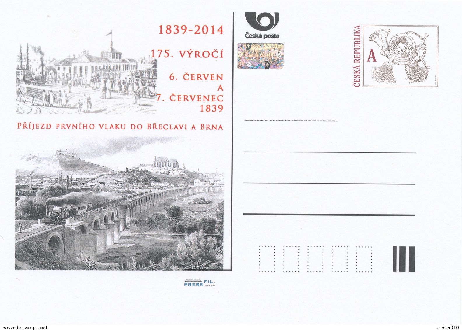 Rep. Ceca / Cart. Postali (Pre2014/16) Arrivo Del Primo Treno A Breclav E Brno (1839), 175 ° Anniversario - Ponti