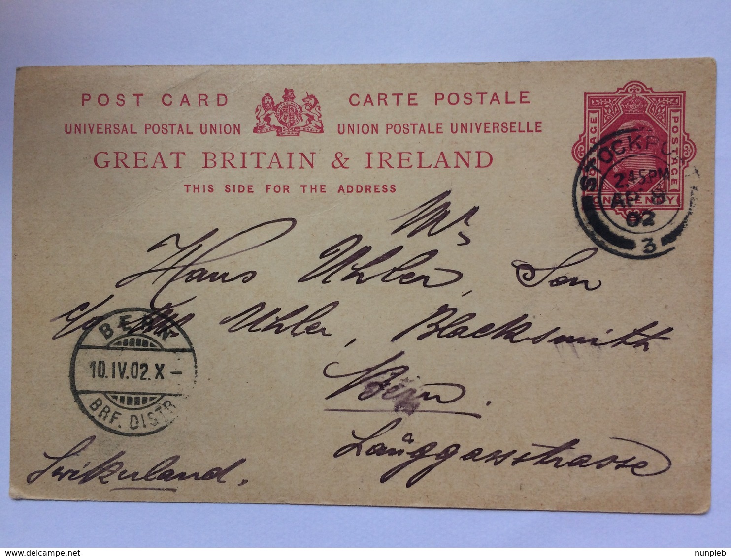 GB - Edward VII Postal Stationary UPU Card - Stockport To Bern Switzerland - Storia Postale