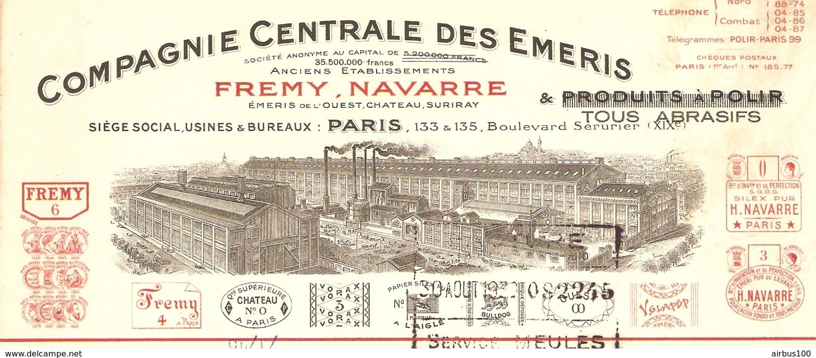 FACTURE 1930 FREMY NAVARRE Cie CENTRALE DES ÉMERIS BD SERURIER PARIS 19 ème VERS CHARLIEU LOIRE - Profumeria & Drogheria