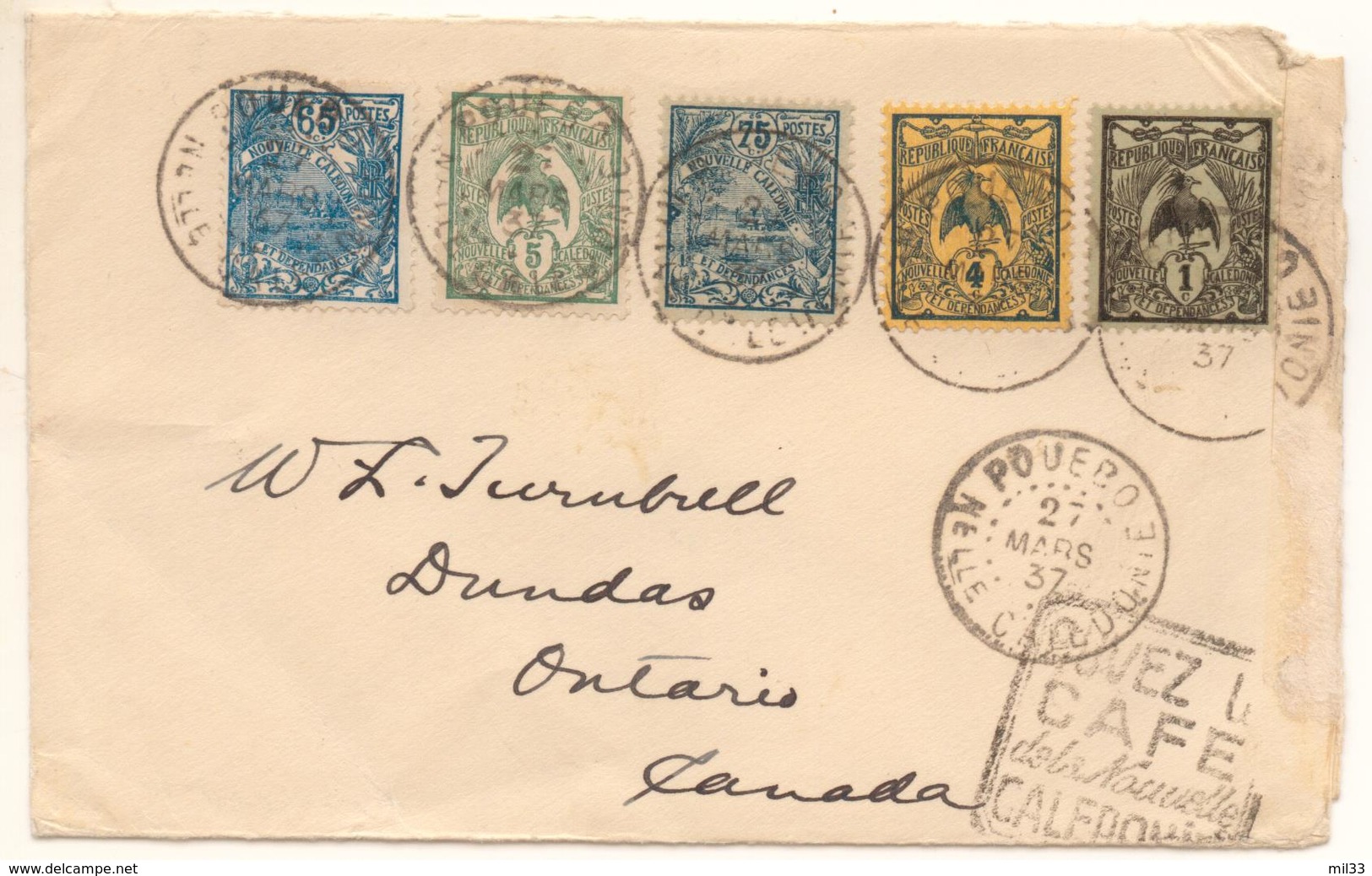 Lettre  De Puebo Pour Le Canada De 1937 Avec 5 Timbres  Cagou Et Rade + Daguin Mini 120 € - Storia Postale