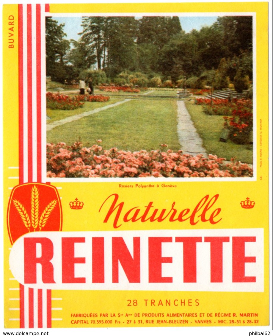 Buvard Biscottes Reinette, Naturelle. Illustration Collection Truffaut. Rosiers Polyantha à Genève. - Biscottes