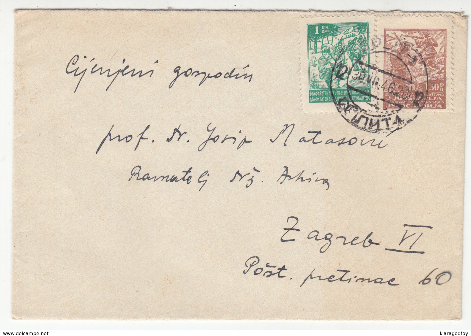 Yugoslavia Letter Cover Travelled 1946 Split To Zagreb B180910 - Briefe U. Dokumente