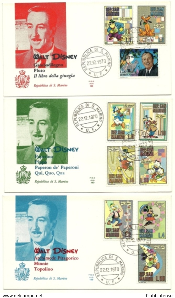 1970 - San Marino 814/23 Walt Disney - FDC - Disney