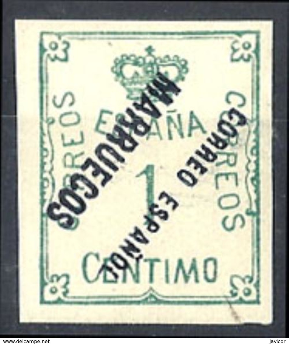 1921 1927 Corona Y Cifra 1 Centimo Con Sobrecarga Invertida Negro RRR VC 260€ - Marruecos Español