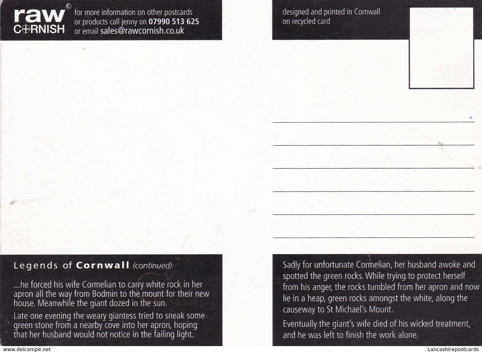 Postcard Legends Of Cornwall Cormoran The Giant Of St Michaels Mount And Giantess Cormelian My Ref  B23016 - Autres & Non Classés