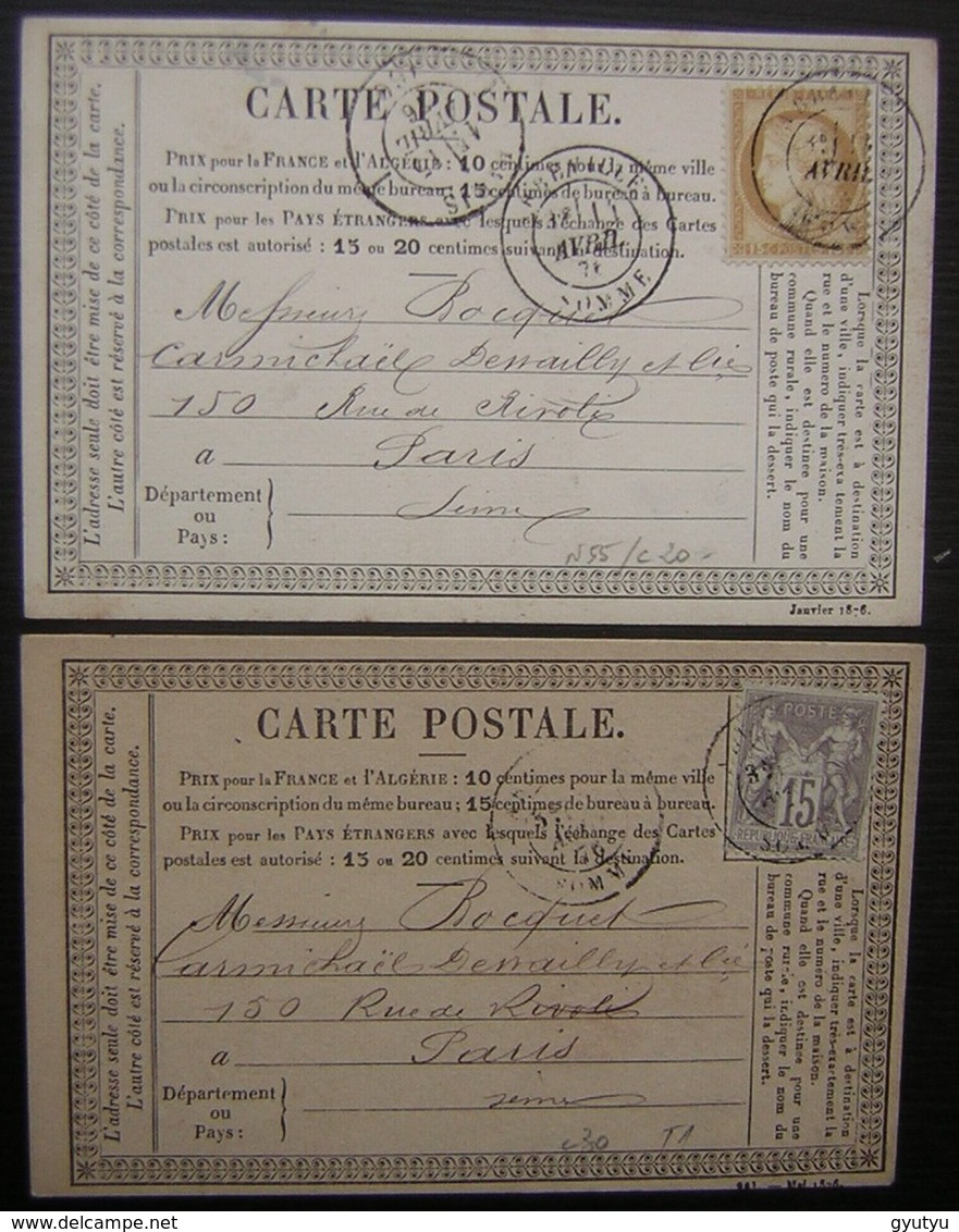 Abbeville (Somme) 1876 Cardon Wamain Fils Et Gendre  Chanvre Fils Et Ficelles, Lot De 2 Cartes Précurseur (lot 2) - 1849-1876: Période Classique