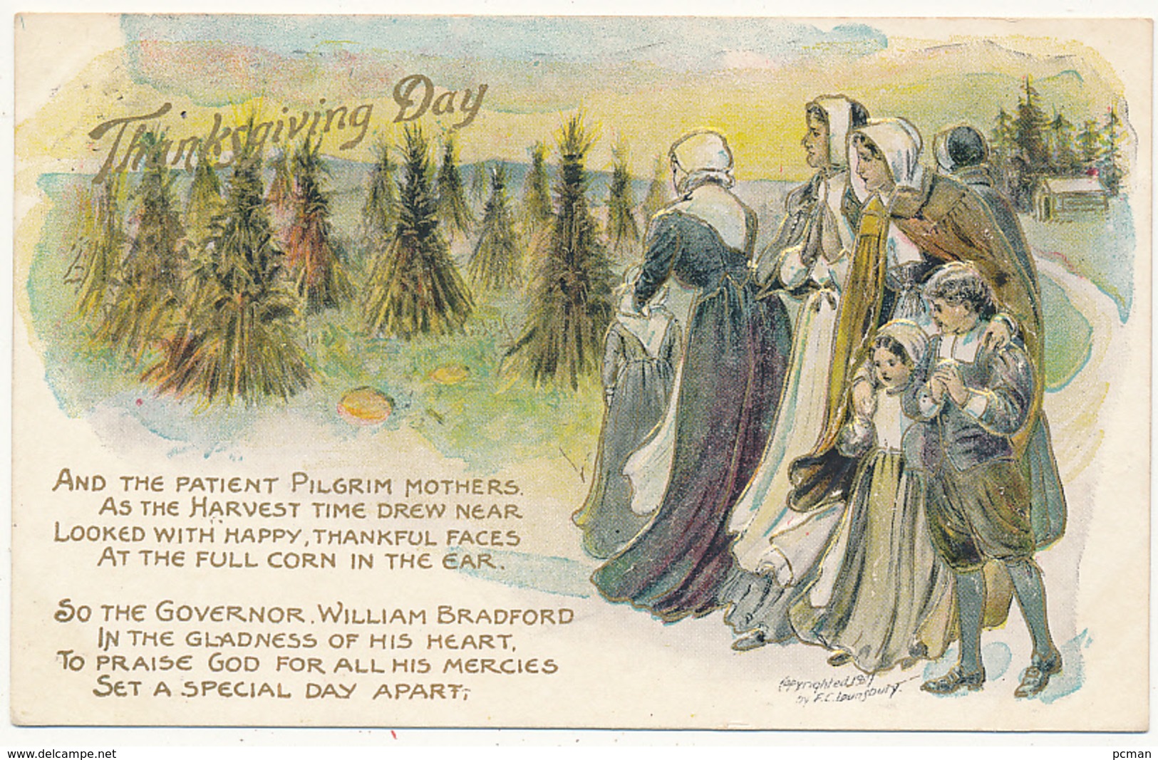 Thanksgiving Day - AND THE PATIENT PILGRIM MOTHERS...ETC., Copyrighted 1907 By F. C. Lounsbury, Embossed, Mailed 1907 - Thanksgiving