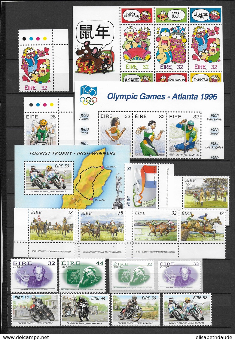IRLANDE - ANNEE 1996 COMPLETE (SAUF 963/966 + BF22/23) **/MNH - COTE  = 77 EURO - 2 SCANS - Collections, Lots & Séries